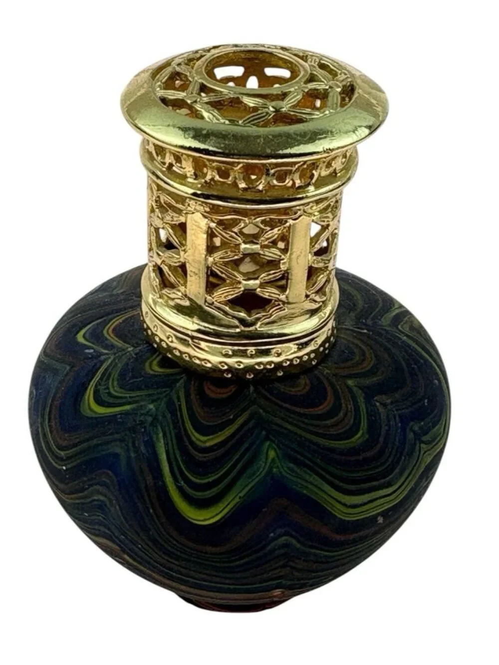 *La-Tee-Dah Catalytic Fragrance Lamp Glass Tapered Lip Gray Multi Ornate Crown
